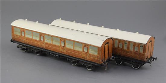 A set of two LNER litho teak coaches: Brake end No 3627 and Brake end No 2253